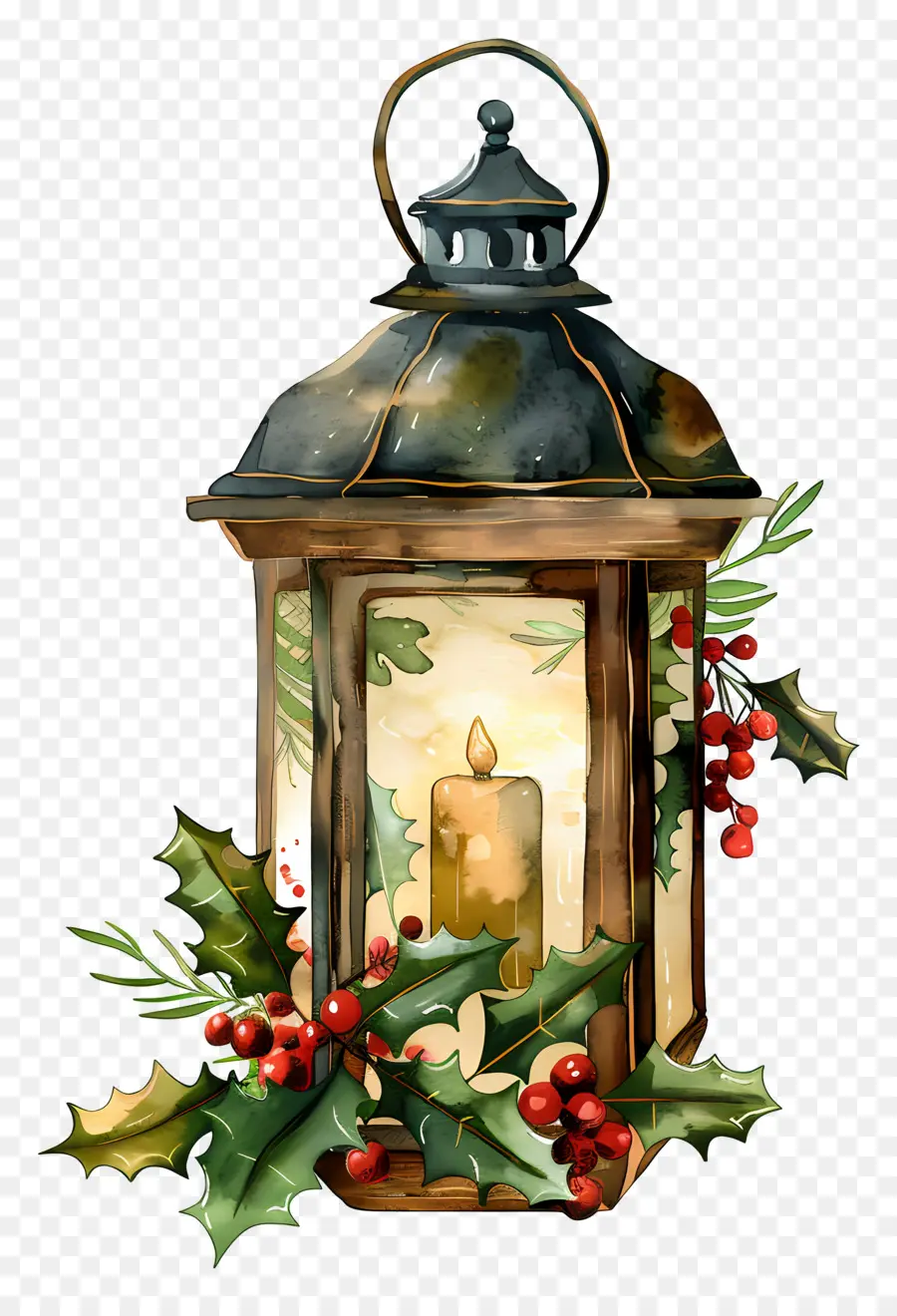 Lampe Florale De Noël，Lanterne Vintage PNG