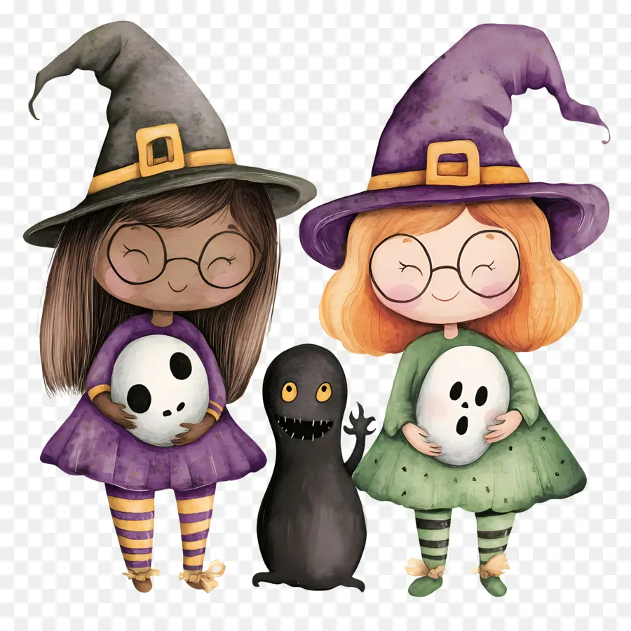 Enfants D'halloween，Sorcières Colorées PNG