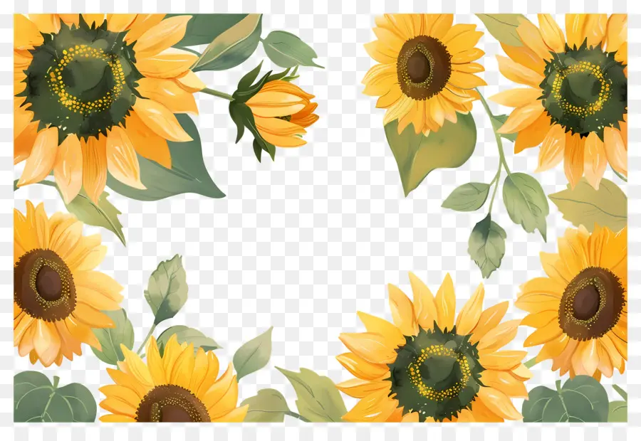 Cadre De Tournesols，Tournesols PNG