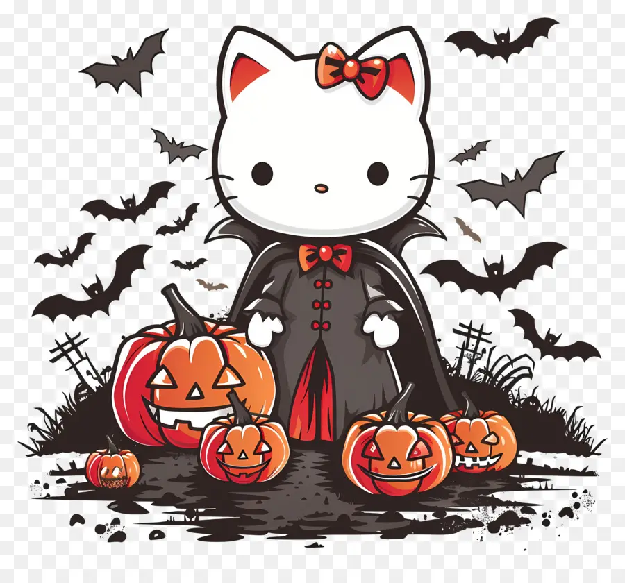 Bonjour Kitty Halloween，Chat Au Cap Rouge PNG