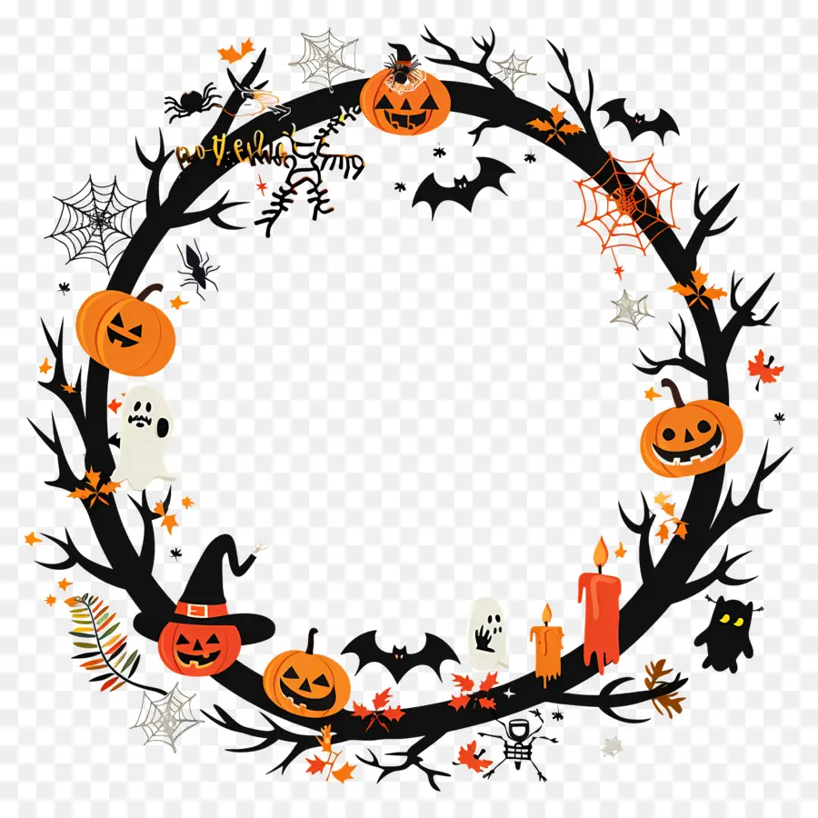 Cadre D'halloween，Couronne De Citrouille PNG