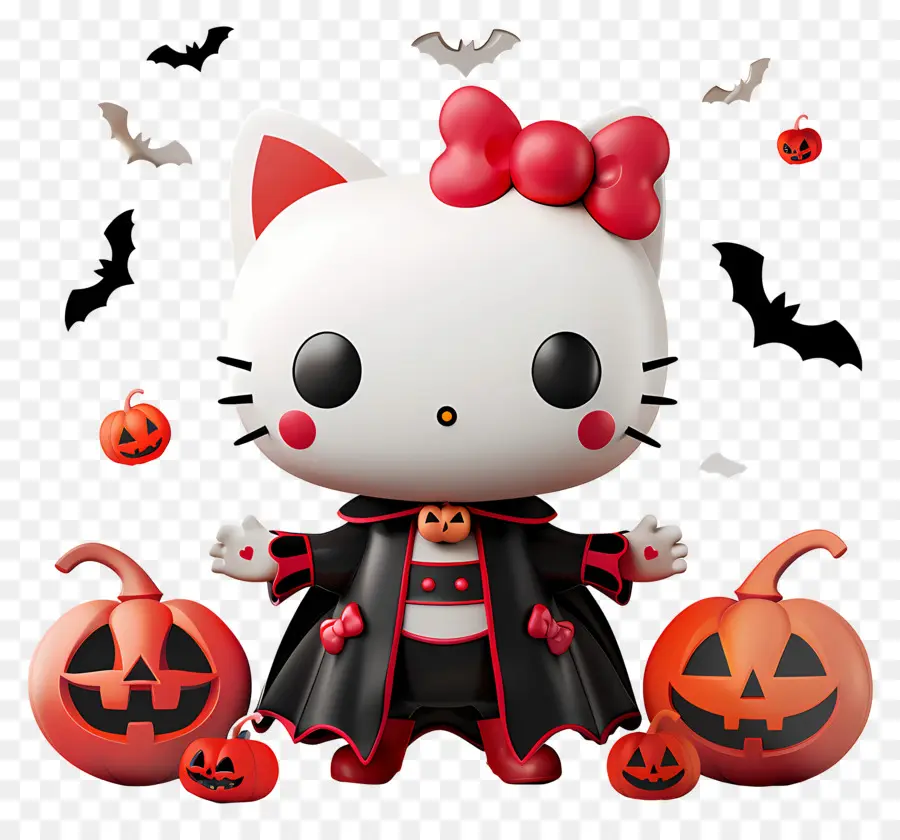 Bonjour Kitty Halloween，Chat En Costume Modèle 3d PNG