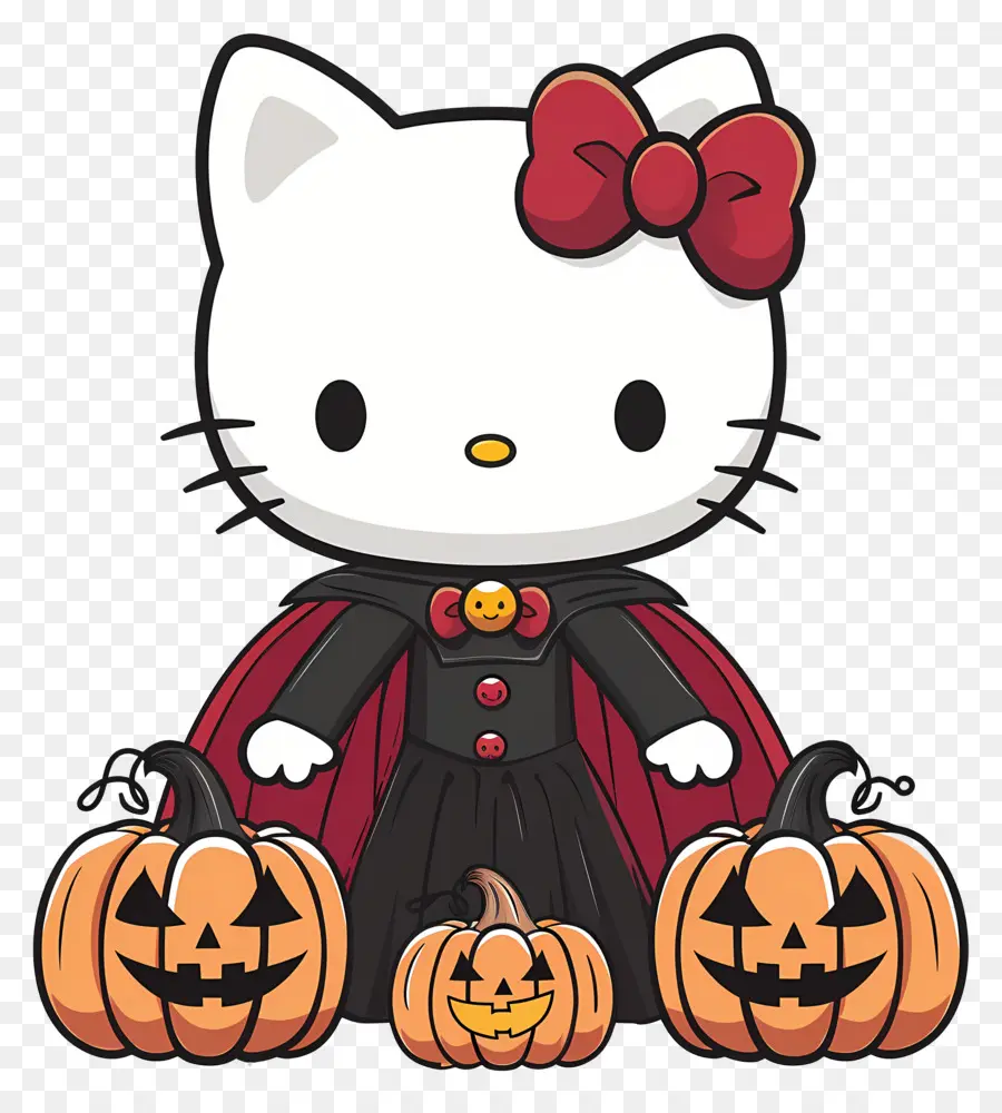 Bonjour Kitty Halloween，Chat Avec Des Citrouilles PNG