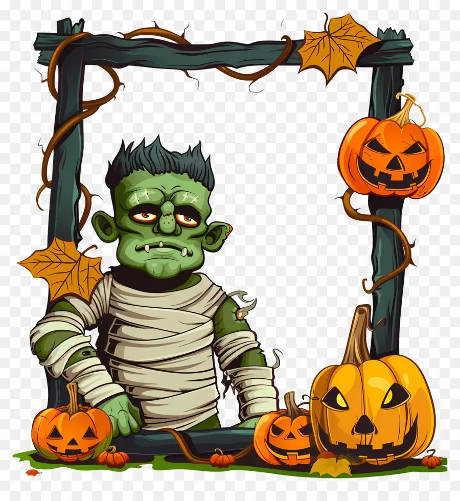 Cadre D'halloween，Monstre Vert PNG