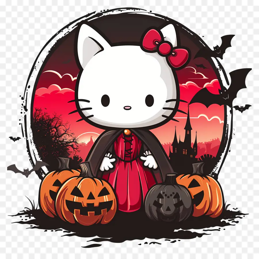 Bonjour Kitty Halloween，Chat Au Cap Rouge PNG