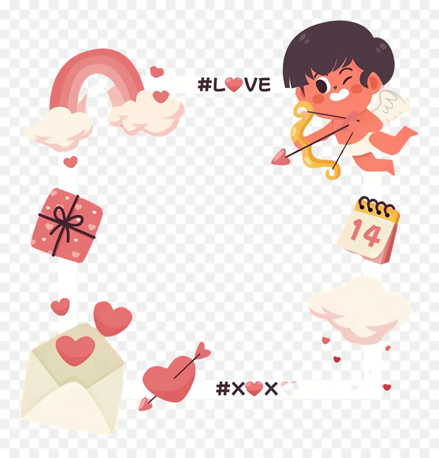 Cadre Saint Valentin，Cadre Cupidon PNG