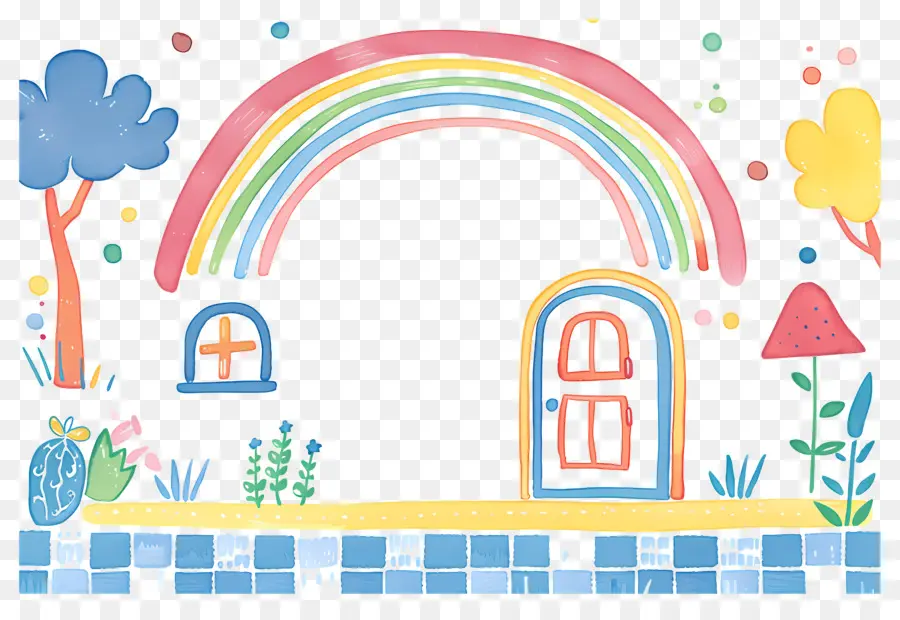 Cadre Mignon，Arc En Ciel Et Porte PNG