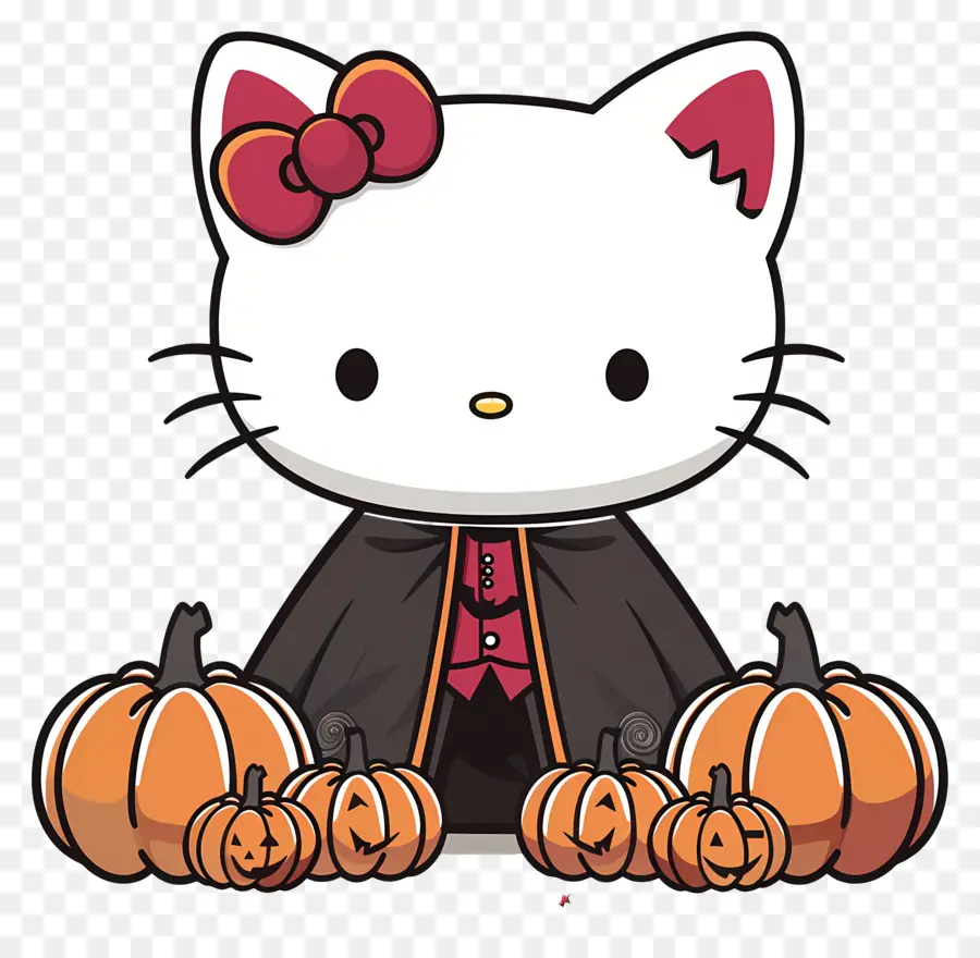 Bonjour Kitty Halloween，Chat Avec Des Citrouilles PNG