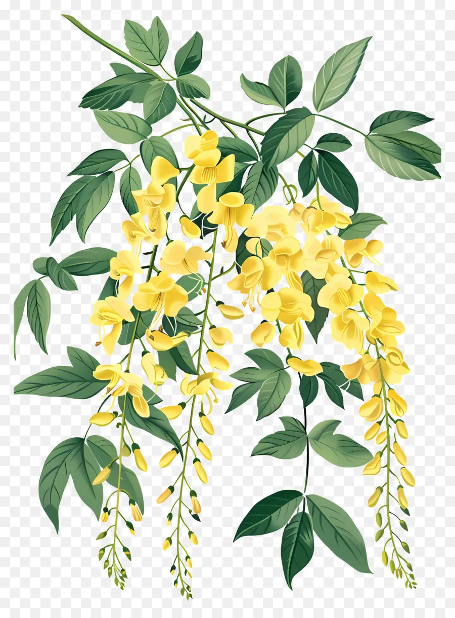 Fleurs De Cytise，Fleurs Jaunes Avec Feuilles Vertes PNG