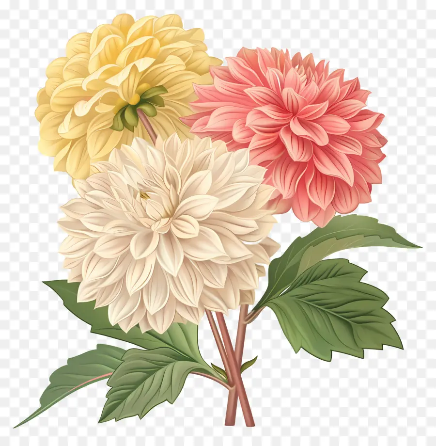 Fleur De Dahlia，Fleurs Roses Et Jaunes PNG