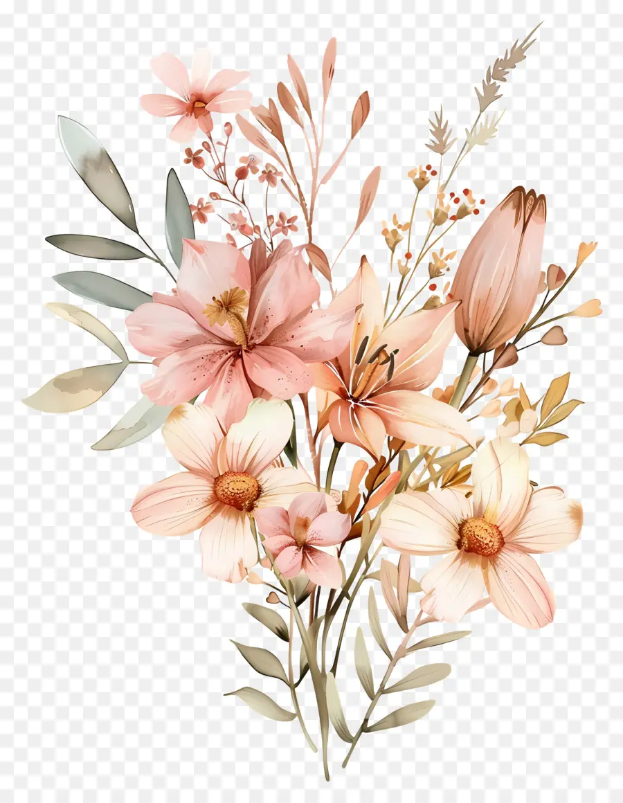 Fleurs Aquarelles，Fleurs Colorées PNG