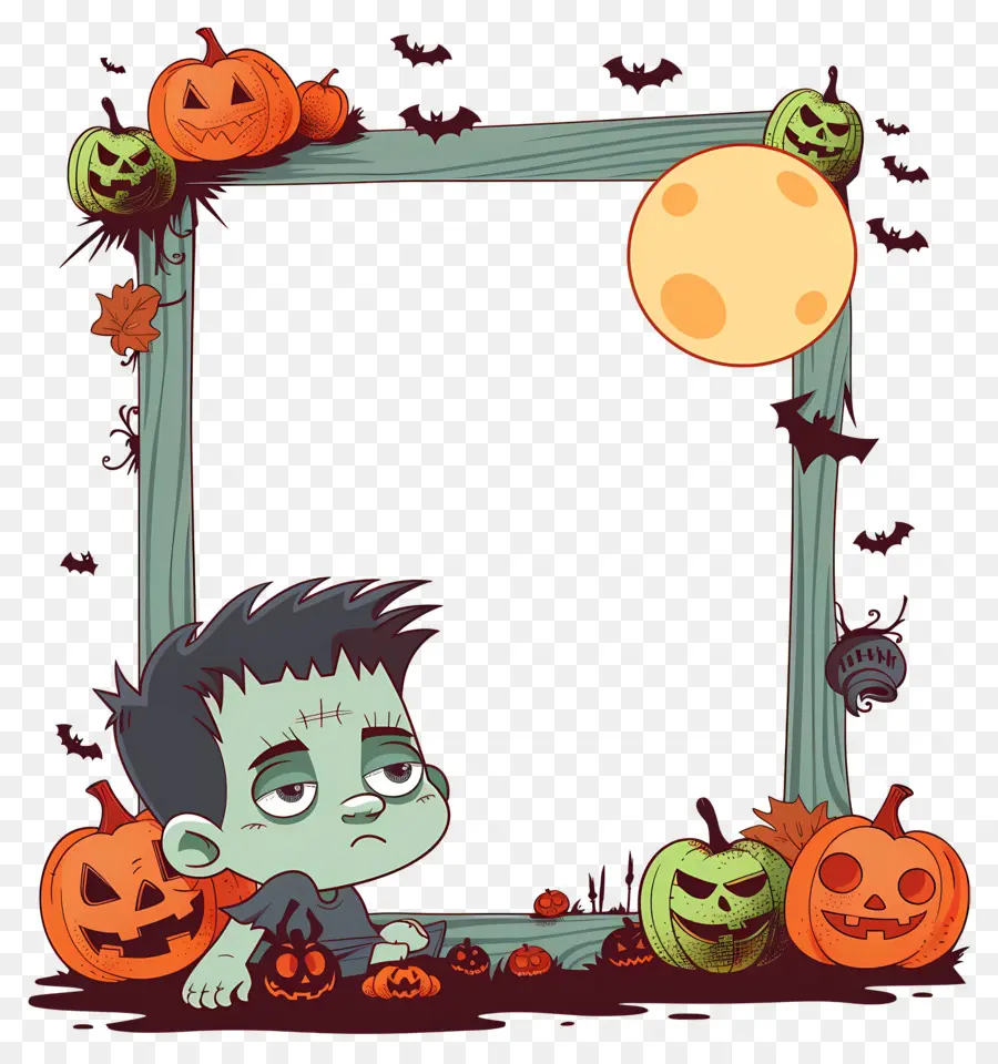 Cadre D'halloween，Monstre Vert PNG