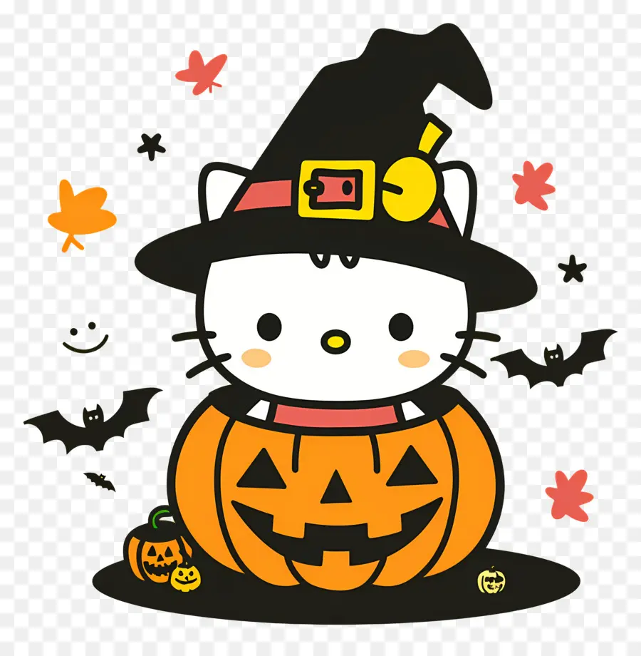 Bonjour Kitty Halloween，Chat Au Chapeau De Sorcière PNG