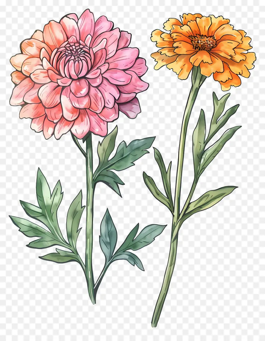 Fleurs Anciennes，Fleurs Roses Et Oranges PNG