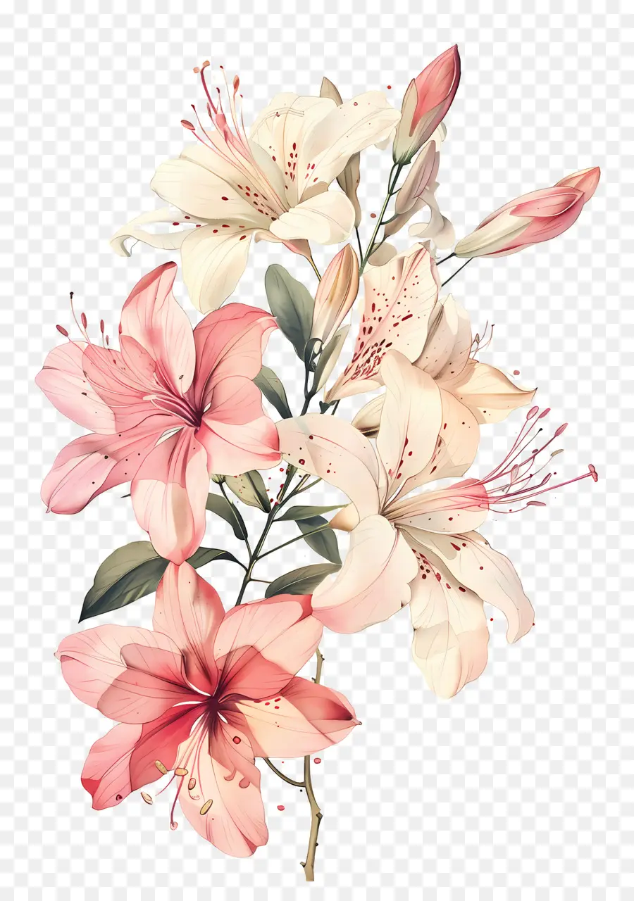 Fleurs Anciennes，Lys Roses Et Blancs PNG