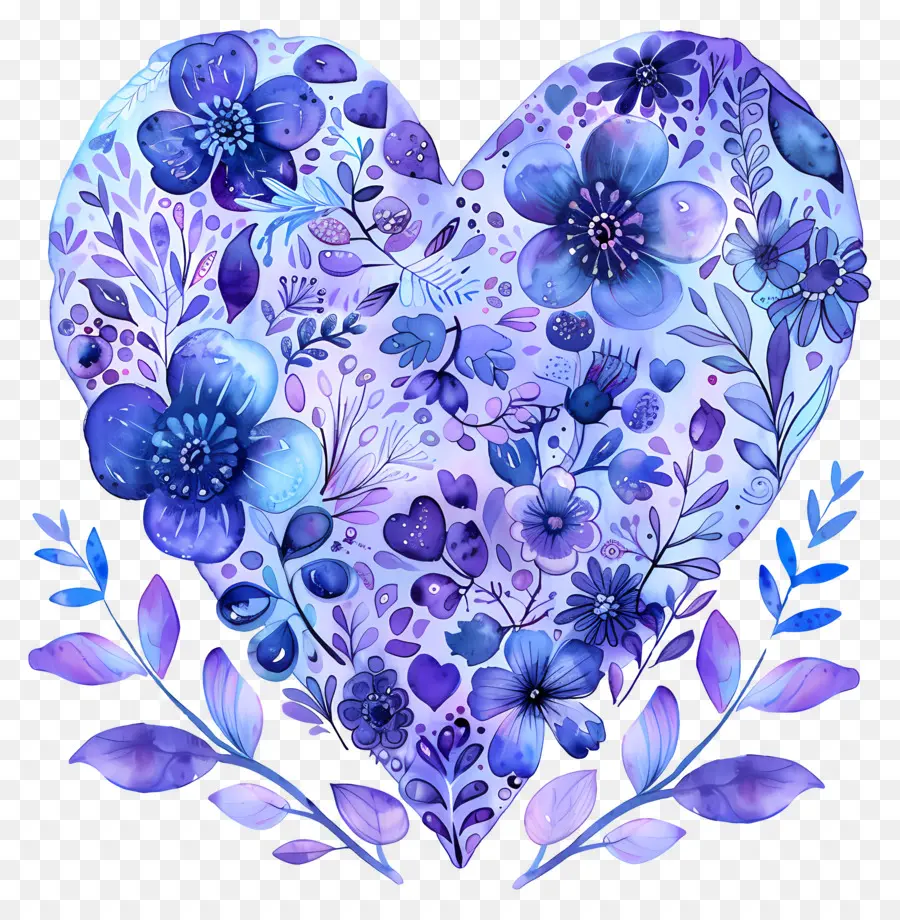 Fleur De Coeur，Fleurs Violettes Et Bleues PNG