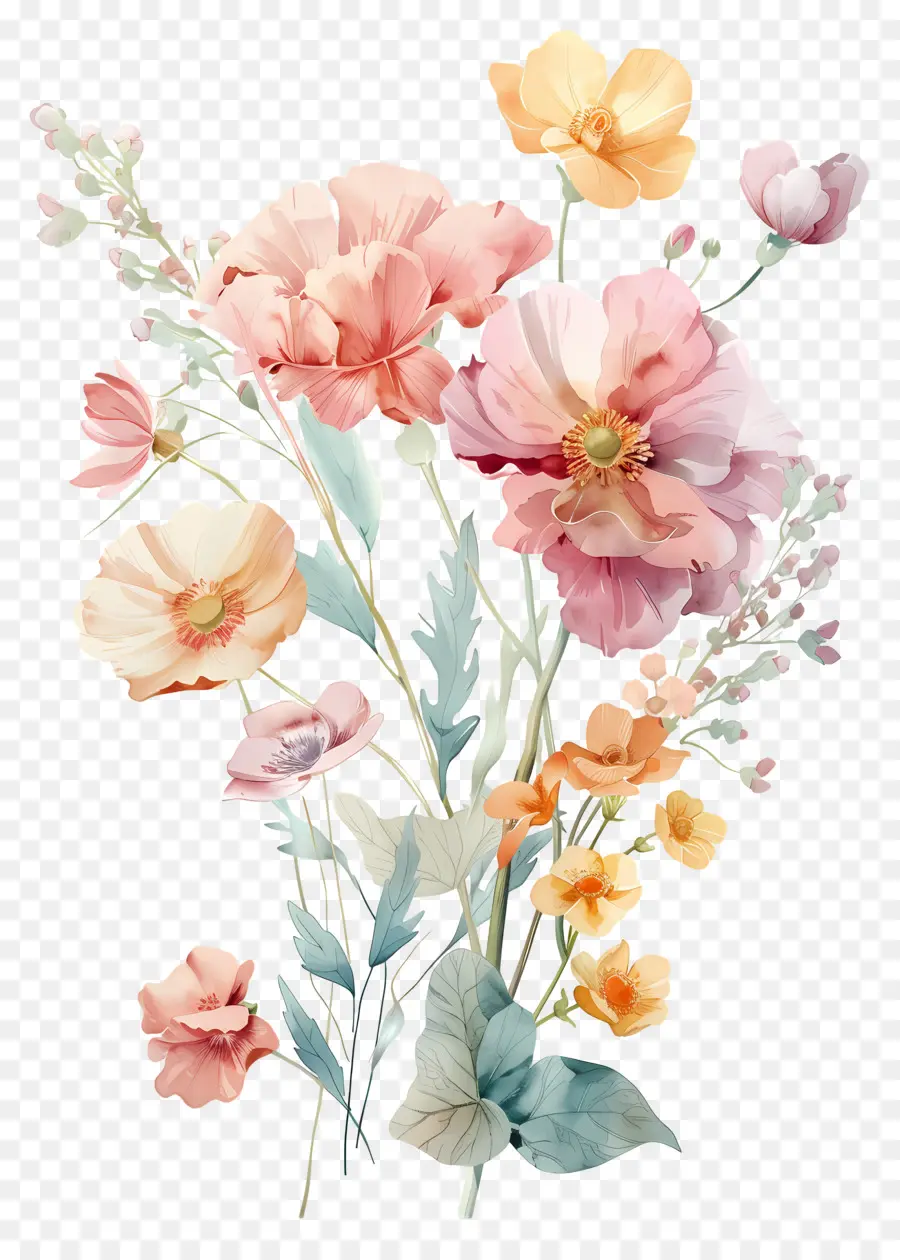 Fleurs Aquarelles，Fleurs Pastel PNG