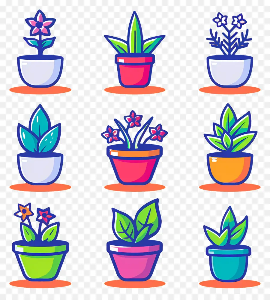 Fleurs En Pots，Plantes En Pot Colorées PNG