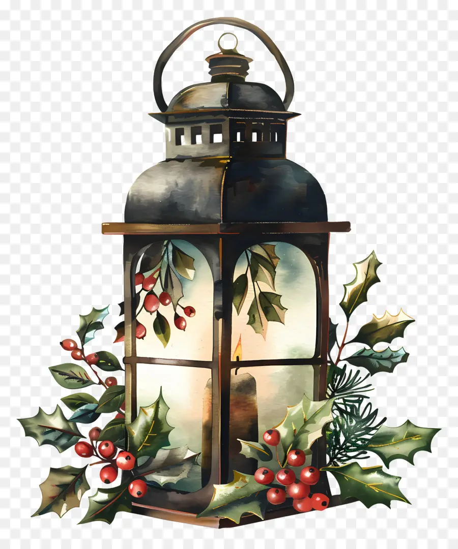 Lampe Florale De Noël，Lanterne Vintage PNG