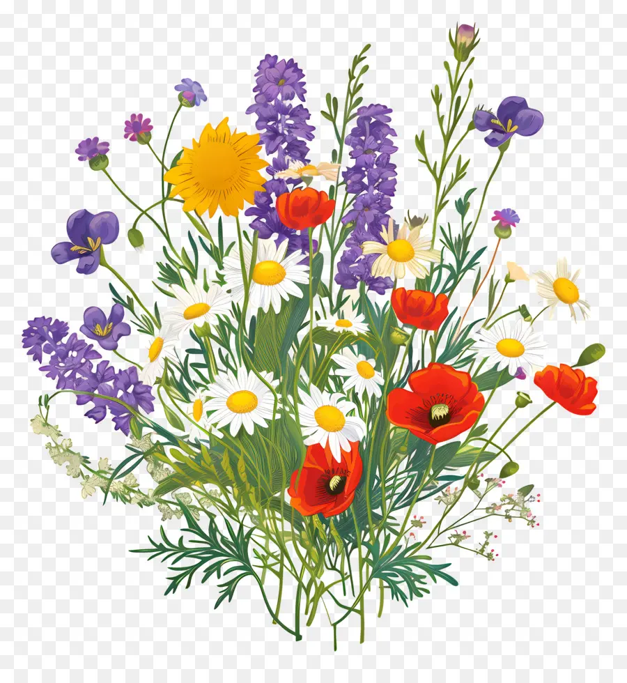 Fleur Sauvage，Bouquet De Fleurs Vibrantes PNG