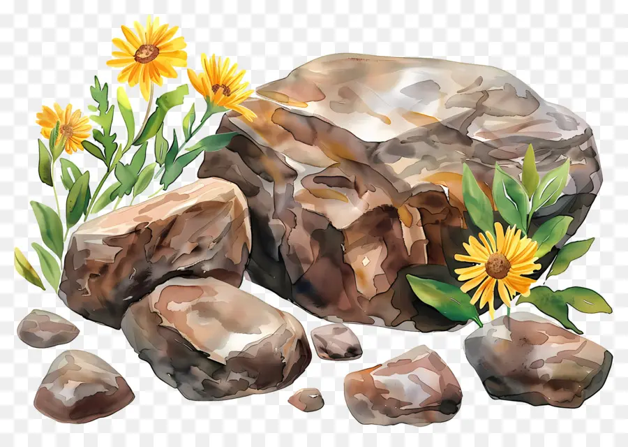 Rochers，Fleurs Jaunes PNG