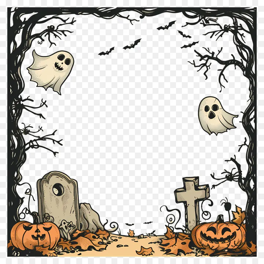 Cadre D'halloween，Fantômes Et Citrouilles PNG