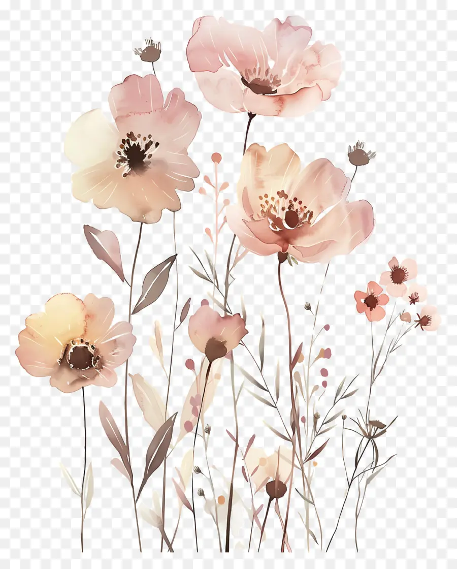 Fleurs Aquarelles，Fleurs Oranges PNG