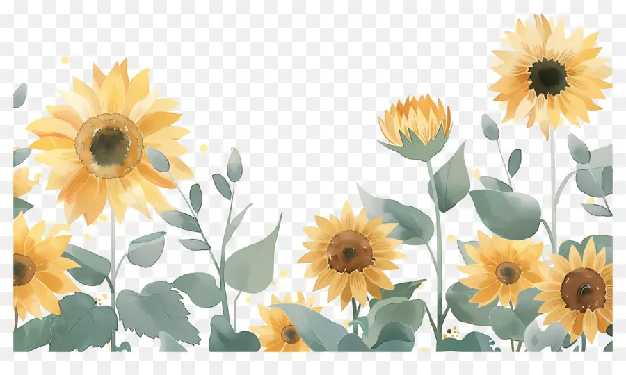 Bordure De Tournesols，Tournesols D'affilée PNG