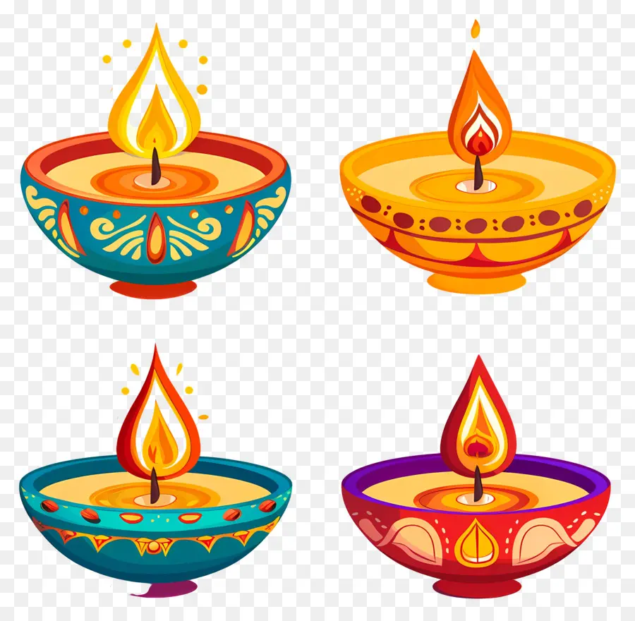 Bougie De Diwali，Diyas Colorées PNG