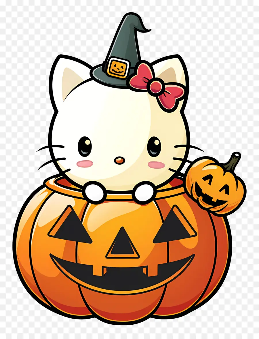 Bonjour Kitty Halloween，Chat Avec Citrouille PNG