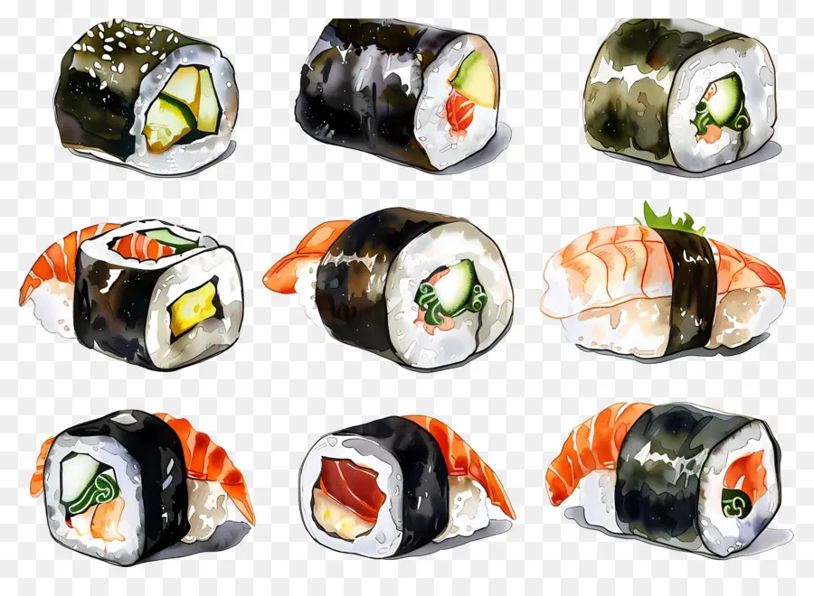 Sushis à L'aquarelle，Sushis PNG