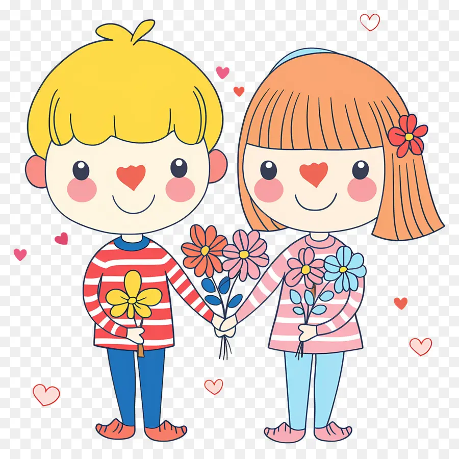 Couple De Dessin Animé，Couple Avec Des Fleurs PNG