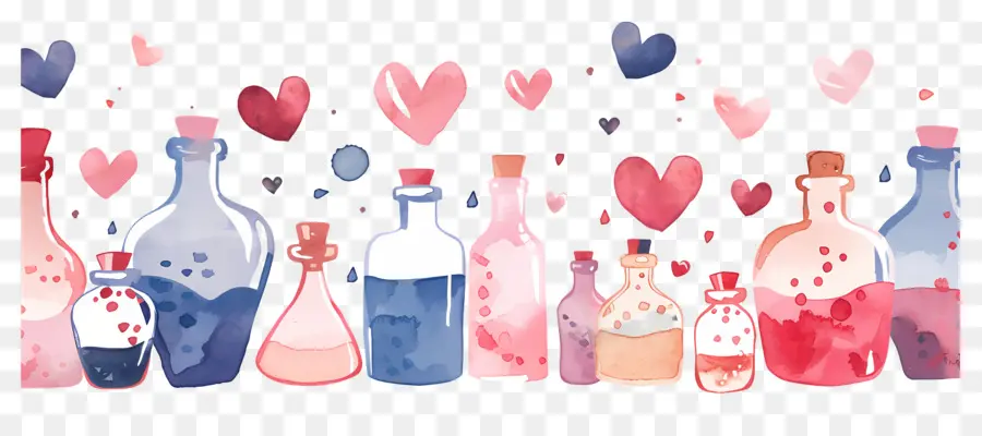 Fond D'amour，Bouteilles Et Coeurs PNG