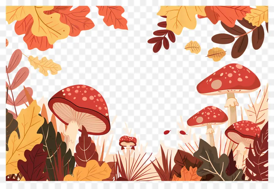 Fond D'automne，Champignons Et Feuilles PNG