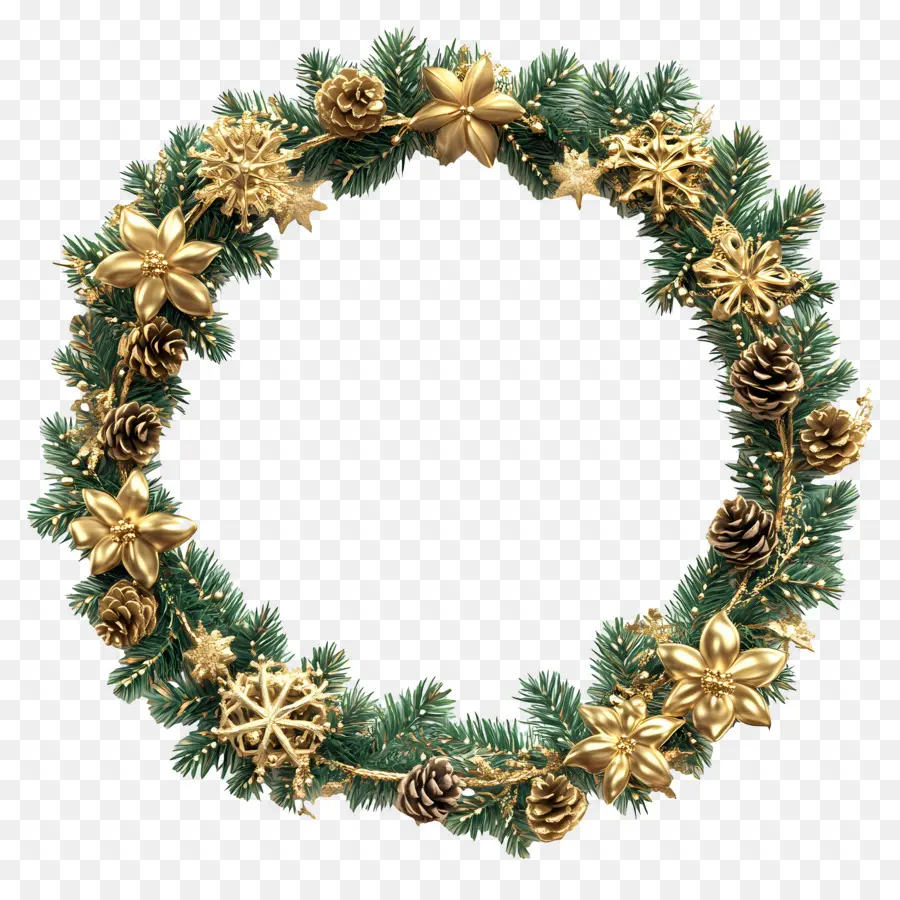 Cadre De Noël Doré，Couronne De Noël PNG