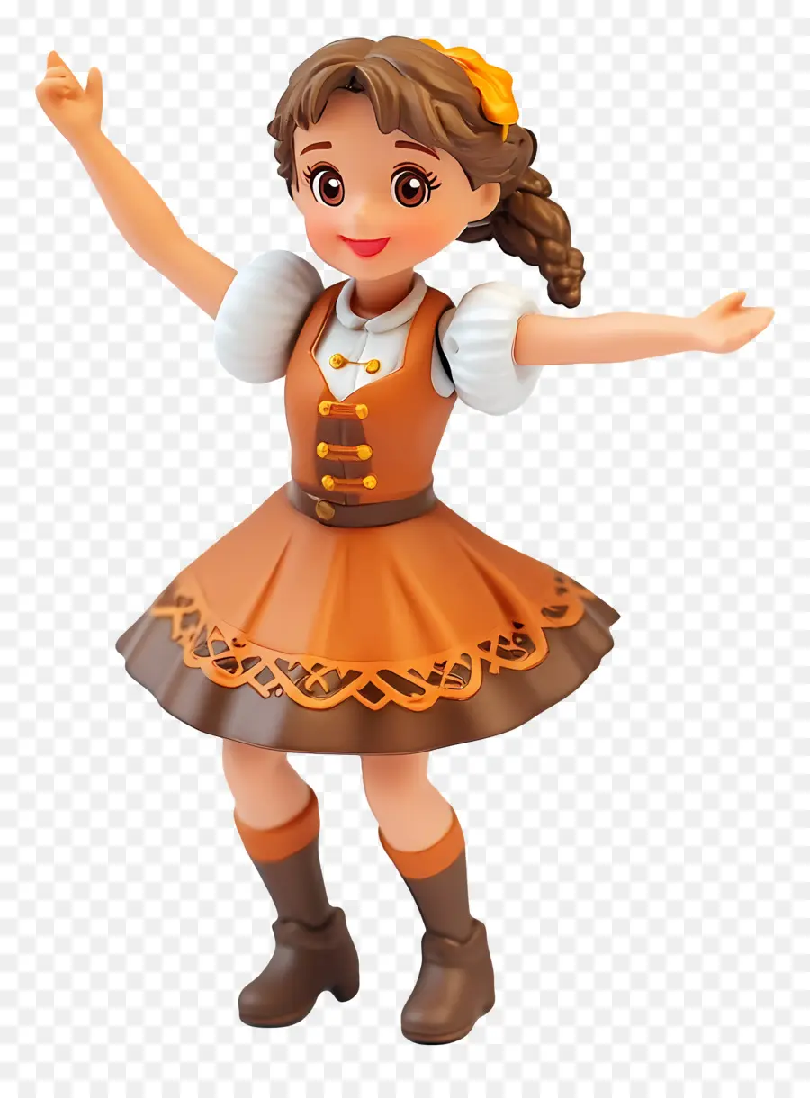 Danseuse De L'oktoberfest，Jolie Poupée En Robe Marron PNG