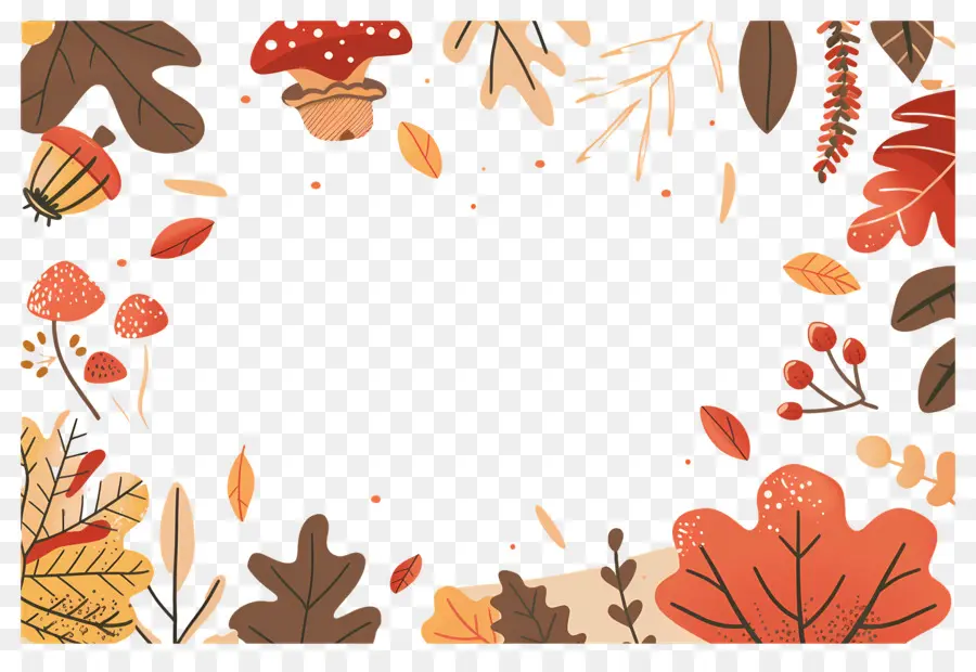 Fond D'automne，Champignons Et Glands PNG