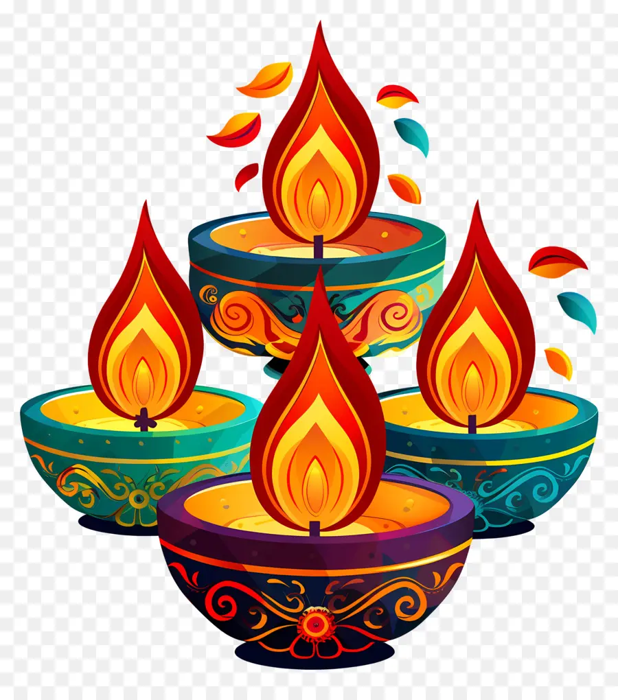 Bougie De Diwali，Diyas Empilés PNG