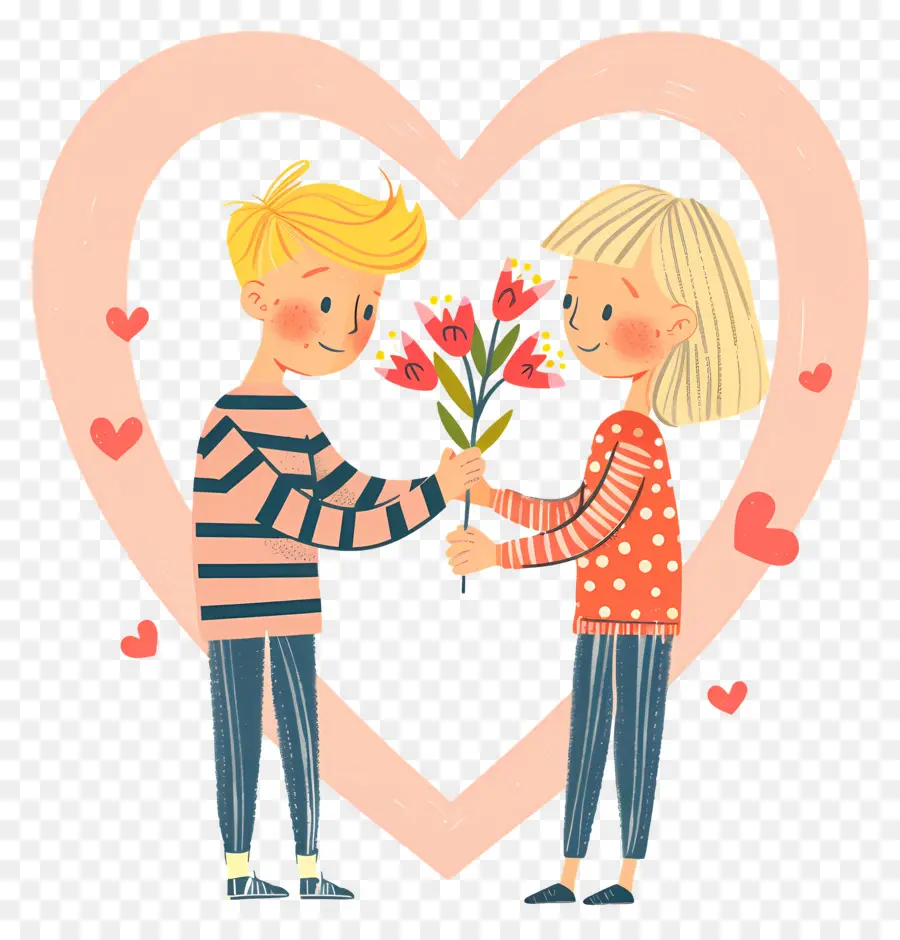 Couple De Dessin Animé，Couple Avec Des Fleurs PNG