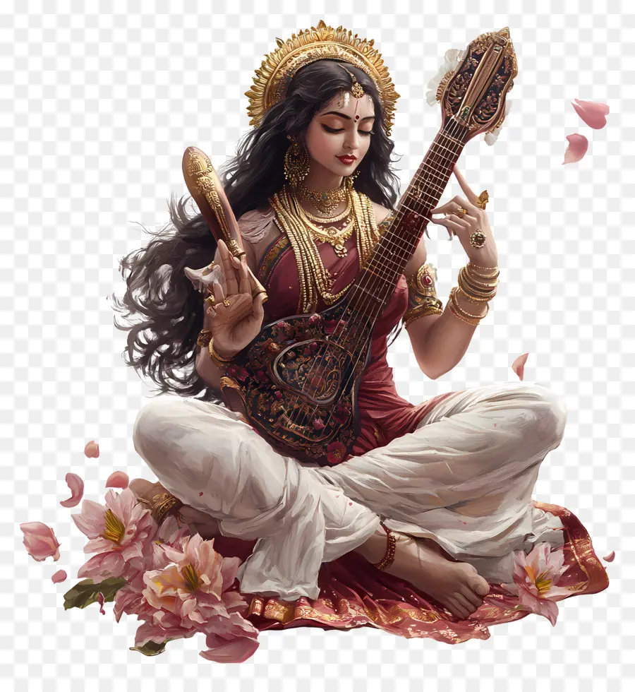 Saraswati，Déesse Avec Veena PNG