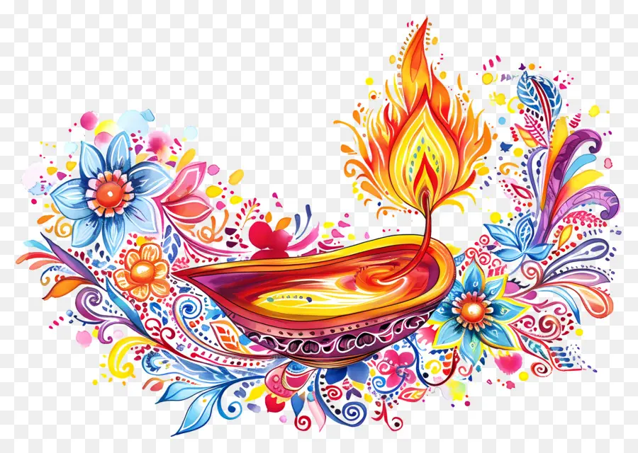 Fleur De Diwali，Diya Florale PNG