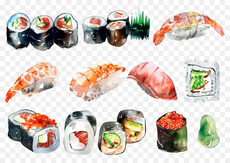 Sushis à L'aquarelle，Sushis PNG