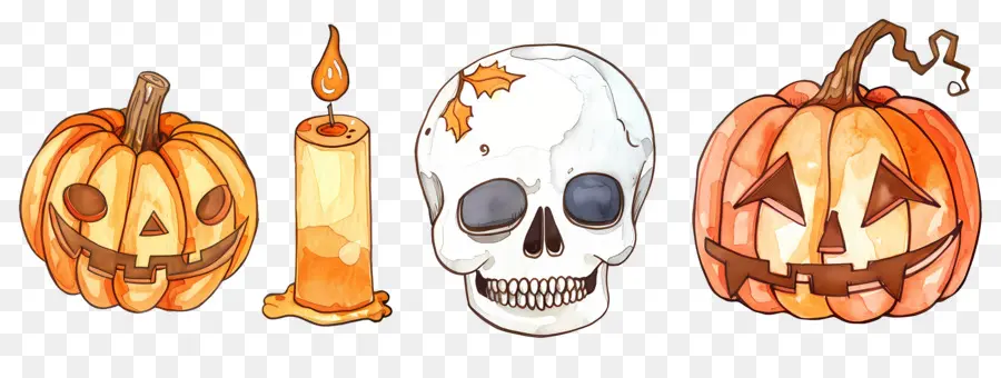 Décor D'halloween，Citrouille Et Crâne PNG