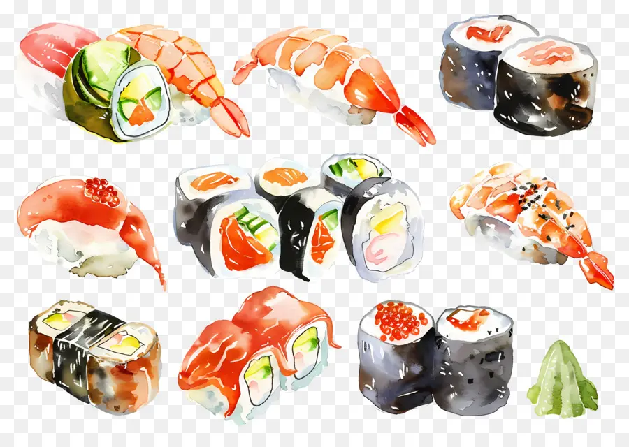 Sushis à L'aquarelle，Sushis PNG