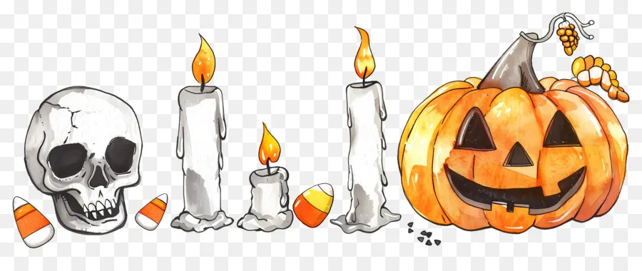 Décor D'halloween，Citrouille Et Crâne PNG