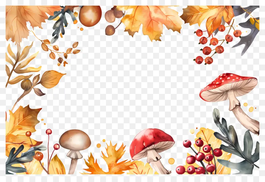 Fond D'automne，Champignons Et Feuilles D'automne PNG