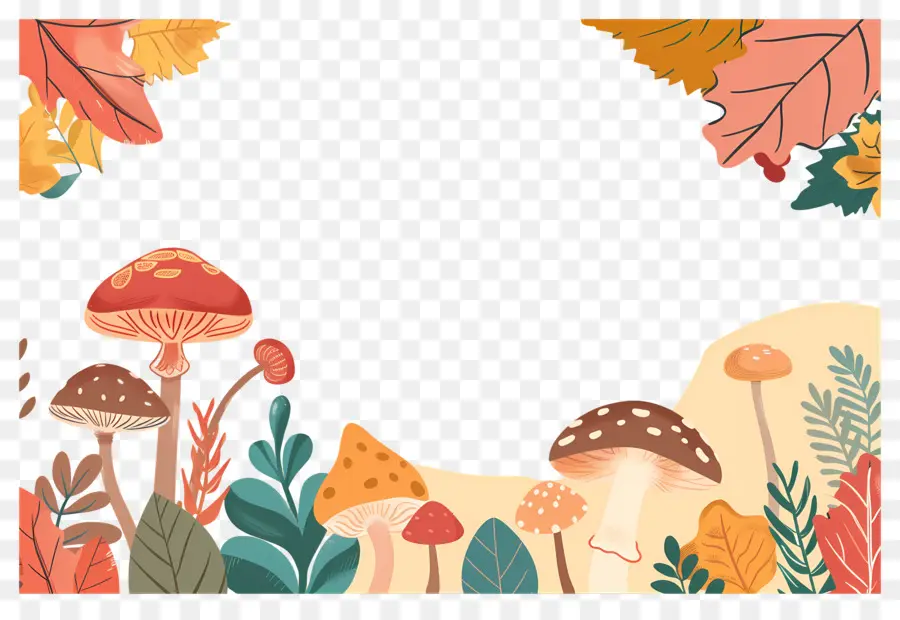 Fond D'automne，Champignons Et Feuilles PNG