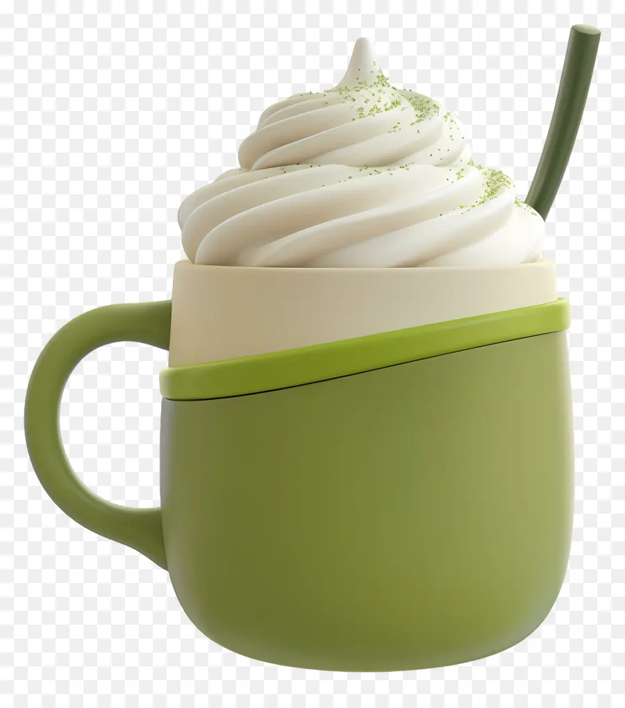 Matcha Latté，Coupe Verte à La Crème Fouettée PNG