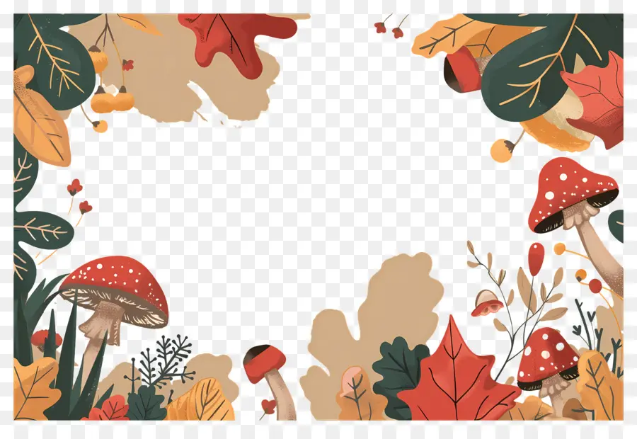 Fond D'automne，Champignons Et Glands PNG