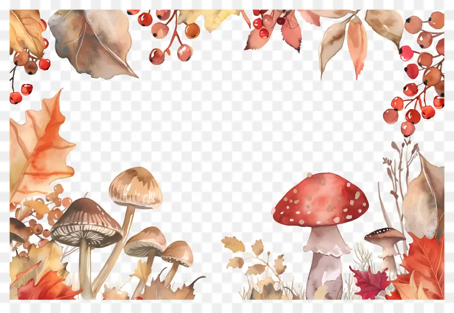 Fond D'automne，Champignons Et Feuilles PNG